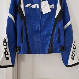 Aelfric Eden Faux Leather Blue Black White Motorcycle Style Jacket